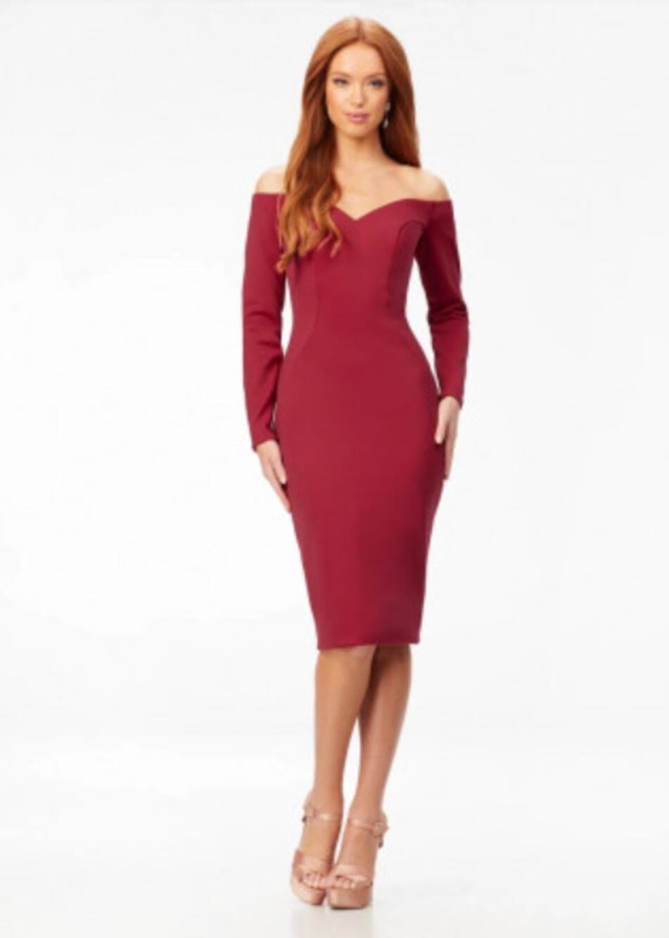 Holiday Cocktail Glam ❤️ Ashley Lauren 4514 Red Off Shoulder Dress Size 12